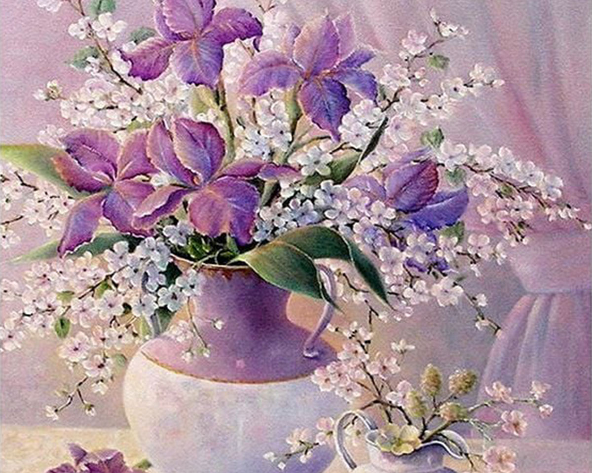 Pictura pe numere - Vaza cu irisi si flori de mar